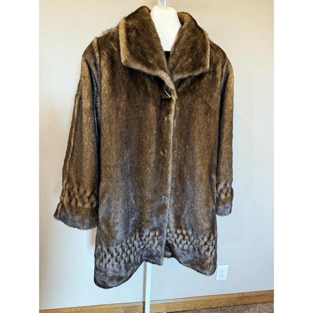 Alpine Studio Women's Size Large Brown Faux Fur Long Coat